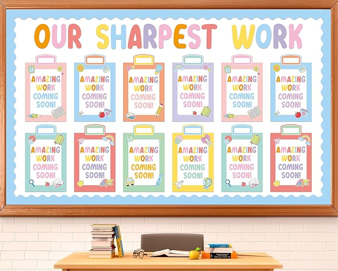 Wiooffen 154 Pcs Student Work Display Bulletin Board Set Bulletin Board Cutouts with Clips Names Display Inspirational Student Work Classroom Wall Decor for Teacher Back to School Supplies Boho