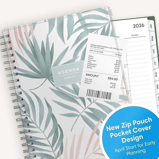 Blue Sky 2026-2027 Weekly and Monthly Academic Year 15 Month Planner Calendar, April 2026 - June 2027, 5" x 8", Flexible Cover With Zip Pouch, Wirebound, Storage Pocket, Seychelle