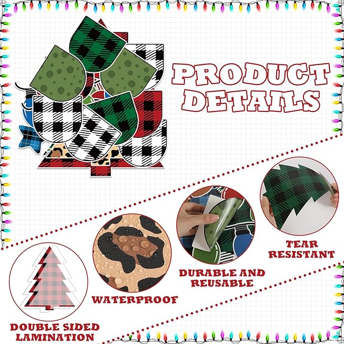 Christmas Classroom Bulletin Board Set Merry and Bright Light Bulb Plaid Xmas Tree Cutouts Retro Christmas Bulletin Board Decorations Xmas Winter Classroom Decor for Home Wall School Party Supplies