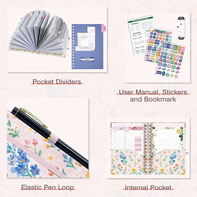 Ospelelf Budget Planner Budget Book with Bill Organizer and Expense Tracker 12 Month Undated Account Book to Take Control of Your Money Pink Floral