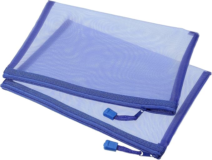 MECCANIXITY Mesh Zipper Bags, A5 Nylon Zip Pouch Pencil Case Storage Pockets for Travel Office Accessories, Blue Pack of 6