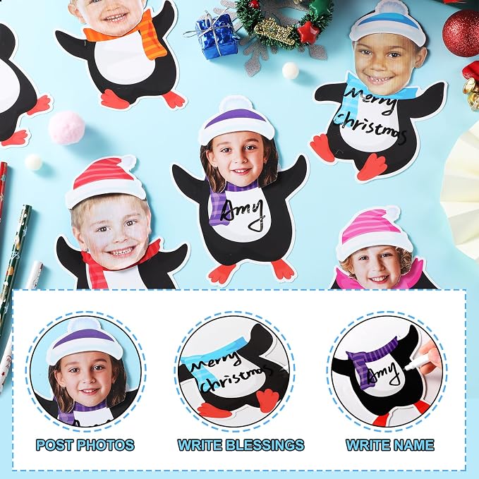 60Pcs Winter Penguin Paper Cutouts Winter Bulletin Board Decoration Colorful Penguin DIY Photo Craft Cutout Christmas Classroom Supplies for Teacher Student School Holiday Party Chalkboard Wall Decor