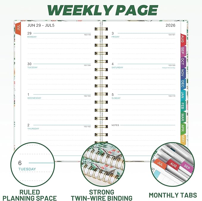 Pocket Calendar 2026-2027 - 2026-2027 Pocket Planner for Purse, Jul. 2026 - Jun. 2027 Planner Weekly and Monthly, 4.1'' × 6.8'', 12 Months Tabs, Strong Twin-wire Binding, Floral Cover