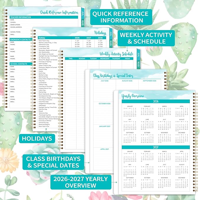 Teacher Planner 2026-2027 - Teacher Lesson Planner 2026-2027, Jul. 2026 - Jun. 2027, 8.3" x 11", 2026 2027 Planner Weekly & Monthly Lesson Plan Book for Teachers with Back pocket, Colorful Tabs
