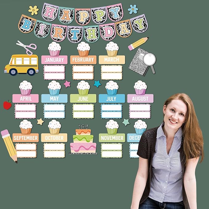 Classroom Composition Birthday Bulletin Board Set Composition Notebook Name Tags and Cutouts First Day of School Wall Door Display Classroom Craft for Teacher Supplies