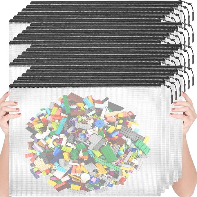 YOPCDJ 24pcs Mesh Zipper Pouch Bags, Large A3 17x12 Inches Reusable Bags Puzzle Storage Organizer Black Multipurpose for Travel Board Games School Office Supplies and Home Classroom Organization