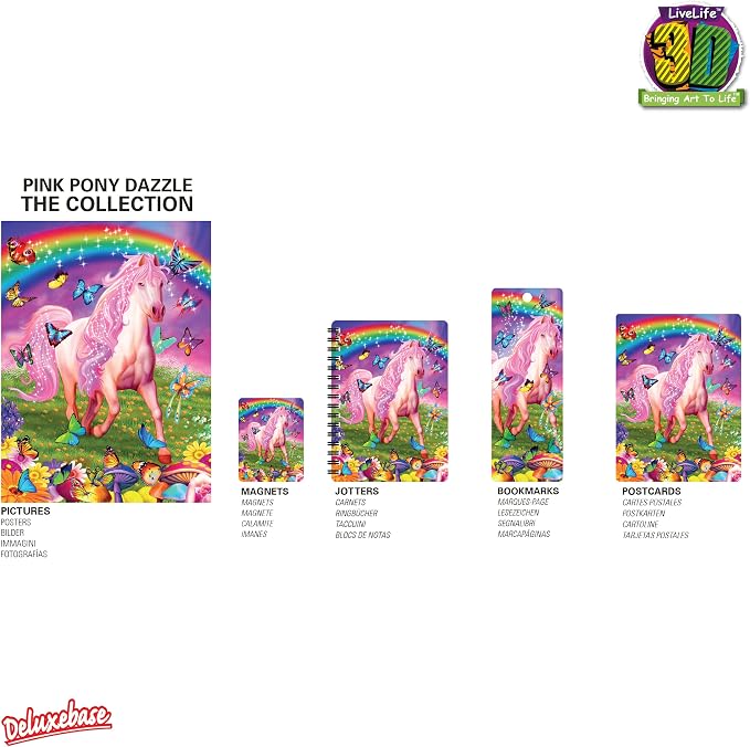 3D LiveLife Bookmark - Pink Pony Dazzle from Deluxebase. Cute Lenticular Horse Page Marker. Animal Themed Accessories for Book Lovers. Small Gifts for Men, Women, Writers and Teachers.