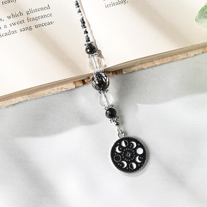 Gothic Moth Bookmark Gifts - Black Halloween Beaded Bookmarks for Women Men Book Lovers Moon Crystal Bead Chain Page Marks School Office Home Reading Accessories Bookish Gift for Birthday