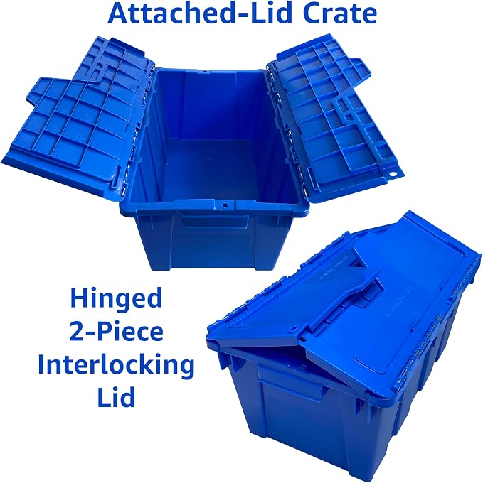 Heavy Duty Stackable Crates, 2 Pack, Blue, Storage Bins With Lids, Container For Home, Garage, Business, Organizing Containers For Closet Space Saving, Plastic Storage Box For Moving & Storage