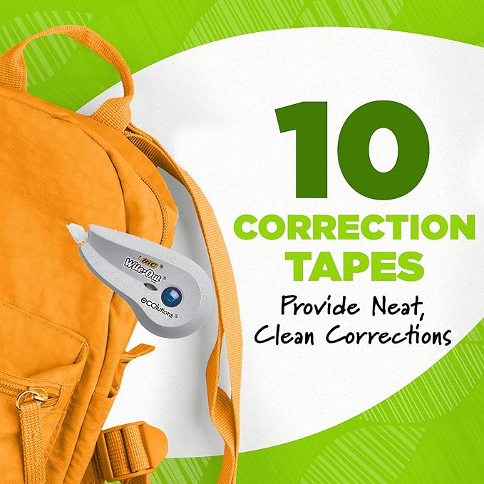 BIC Ecolutions Wite-Out Brand Correction Tape, 19.8 Feet, 10-Count Pack, Correction Tape Made from 56% Recycled Plastic Excluding Tape (Pack of 9)