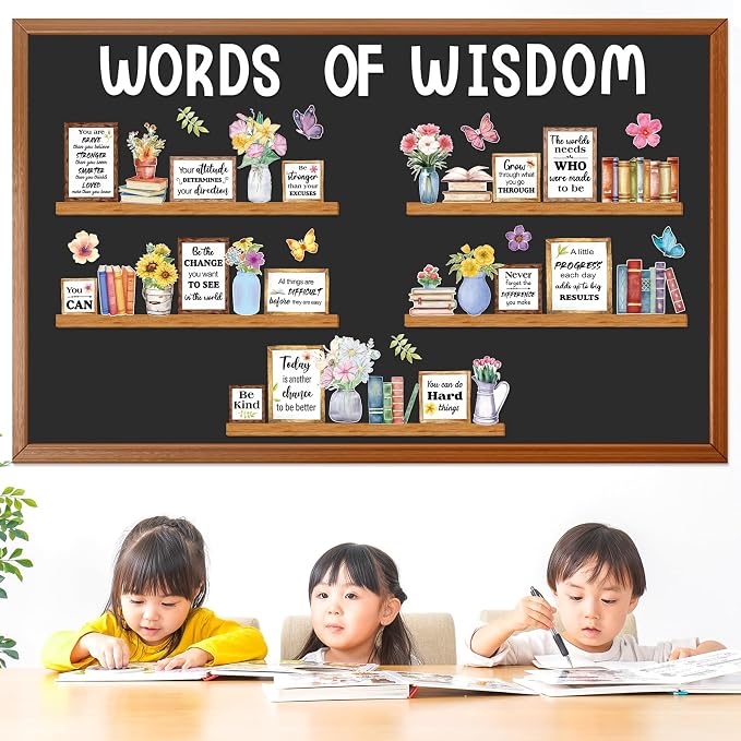 Flower Words of Wisdom Bulletin Board Classroom Decoration Summer Themed Floral Paper Cutouts Flowers Motivational Door Wall Stickers for Classroom School Wall Window Educational Learning Activities
