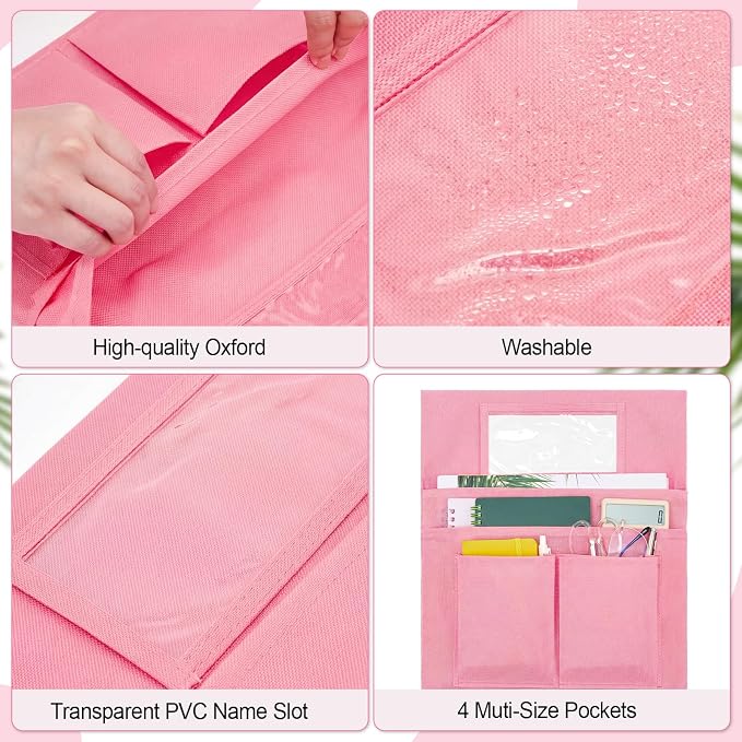 Remagr 24 Pcs Chair Pockets for Classroom Chairs, 14" x 13" Chairs Sacks with Name Tags for Chairback, Multi Pockets Storage Bags Chair Organizer for Kindergarten Elementary School(Macarons)