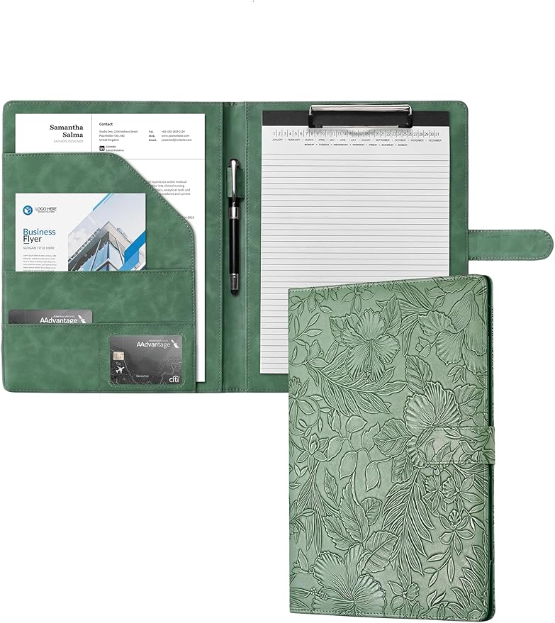 Clipboard Folder Padfolio, Mymazn Writing Portfolio Faux Leather Clipboards with Cover for Legal Pad Holder Letter Size A4 8.5 x 11 for Business Conference Notepad Clip Boards