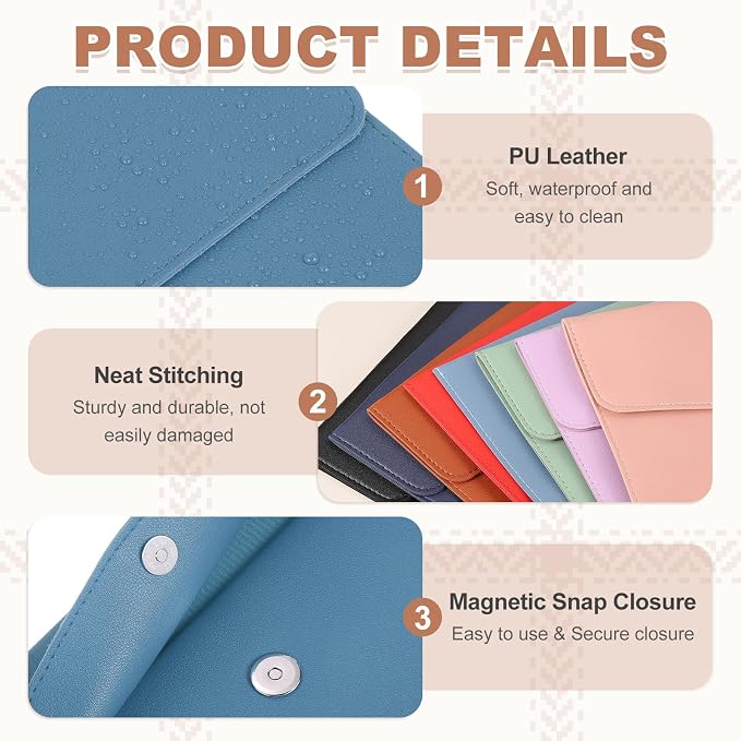 PATIKIL 2Pcs PU Leather A4 File Folder, Document Holder Envelope Waterproof Napa Texture Filing Organizer Portfolio Folder Case with Magnetic Snap for Home Office, Light Blue, Navy Blue