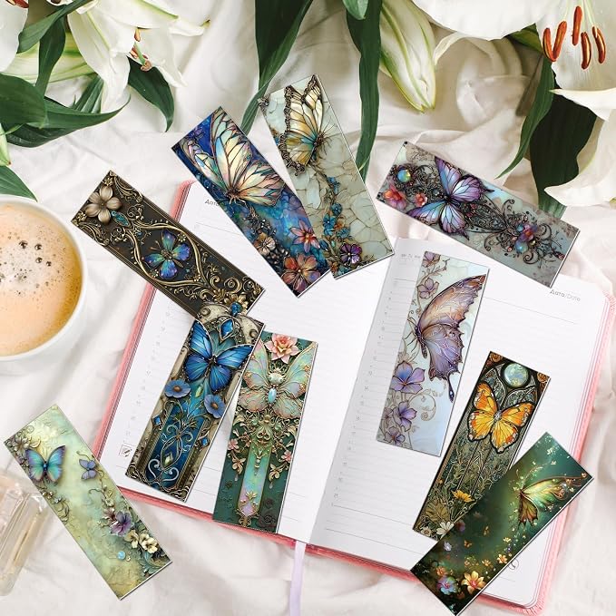 Fantasy Butterfly Bookmarks Gifts - 100 Pcs Fairy Tale Butterfly Bookmark Paper Floral Aesthetic Art Book Mark Page Clips for Women Men Book Lovers Students Teachers Bookish Reading Gifts
