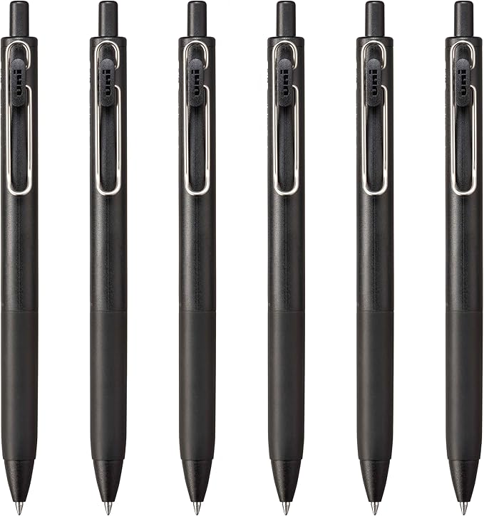 Uni-Ball one Retractable Gel Pens, Medium Point (0.7mm),Black Barrel, Black Ink, 6 Pens