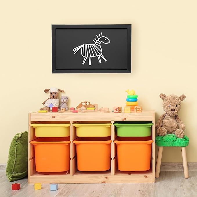Sunnydaze Large Magnetic Chalkboard for Wall with Pine Frame - Blackboard for Wall Includes Chalk and Eraser - Black