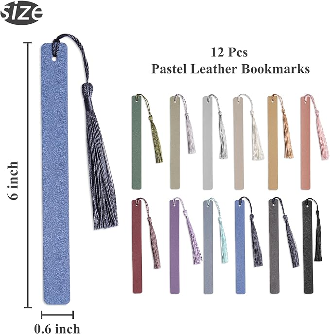 12 Pcs Pastel Leather Bookmarks - Colorful Bookmarks for Women, Students, Teachers & Book Lovers (12 Colors)