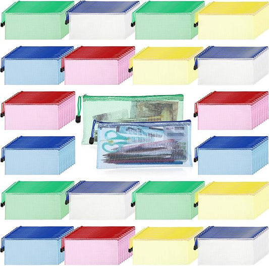 Zhehao 400 Pcs A6 Mesh Zipper Pouch Pencil Pouch with Zipper Waterproof Mesh Storage Bags Small File Bags for Classroom Organization School Office Supplies, 9.5 x 4.5 Inch (Fresh Color)