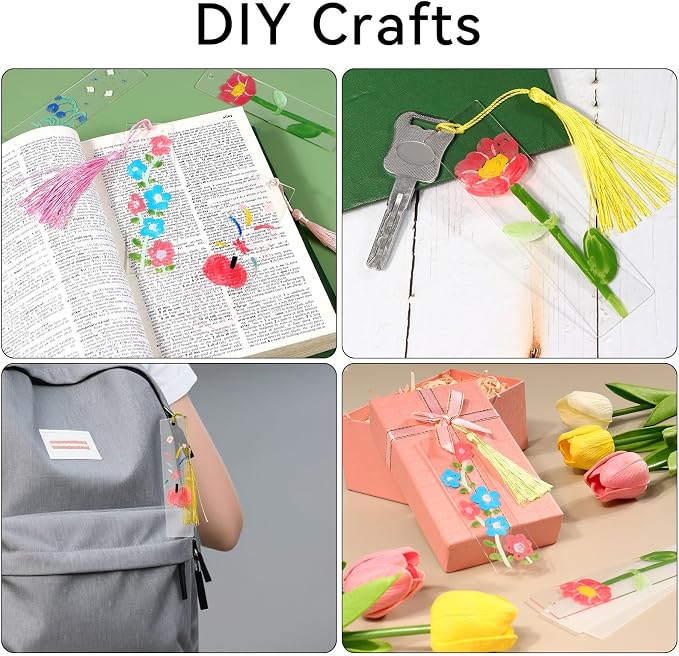 30 Pcs Acrylic Bookmark Blanks Bulk Clear Book Marks Kit with 30 Pcs Colorful Tassels Transparent Reading Book Page Mark Tags Set DIY Crafts Arts Projects Rectangle