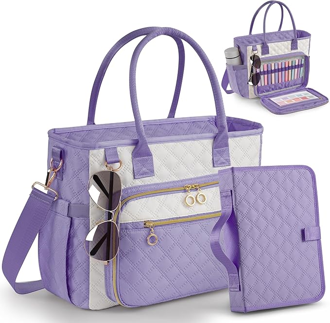 Large Bible Bag with Bible Cover Case for Women,Color-Blocking Bible Carrying Case,Church Tote Bag with Shoulder Strap for Bible Study Supplies,Christian Gifts for Women(Purple