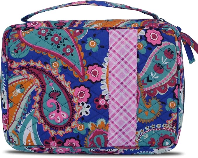DIWI Quilted Cotton Bible Cover Bible Case Book Bag Large Sizes 10 X 7 X 2.75 Inches (C1 Pink Blue, L)