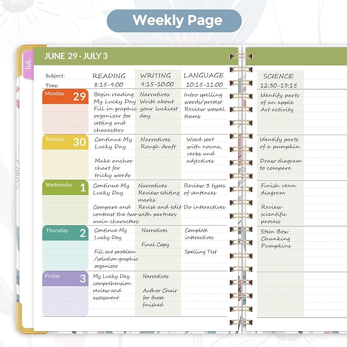 SKYDUE Teacher Planner 2026-2027 Academic Year, 8.5" x 11" Deluxe Teacher Lesson Planner with Monthly Tabs & Stickers, Lesson Plan Book 26-27, FloralB