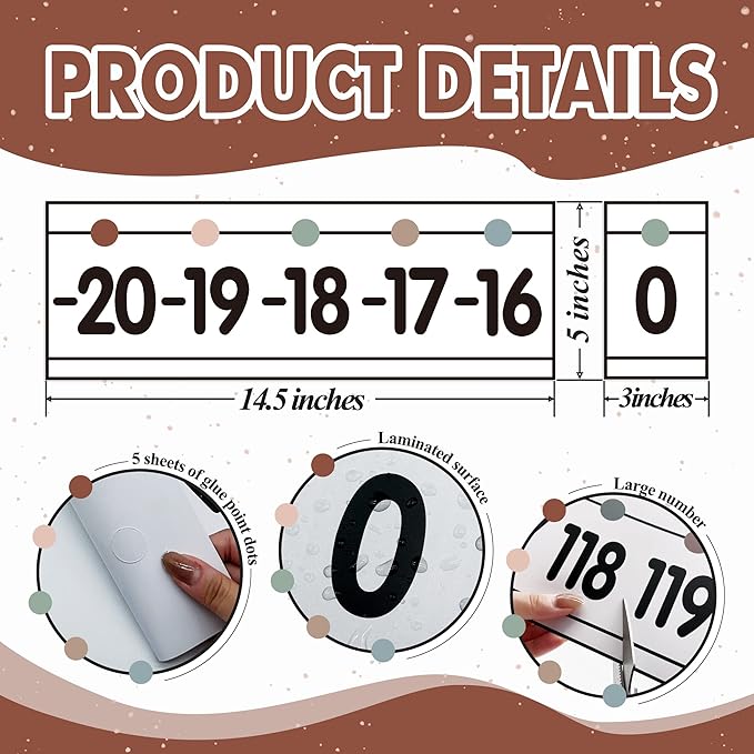 29 Pieces Number Line for Classroom Wall -20 to 120 Number Line Bulletin Board Border Boho Classroom Decorations Math Posters for Teachers