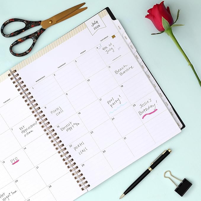 Blue Sky Day Designer 2026-2027 Weekly and Monthly Academic Year Planner Calendar, July 2026 - June 2027, 8.5" x 11", Clear Pocket Cover, Laminated Tabs, Storage Pocket, Includes Stickers, Peyton Navy