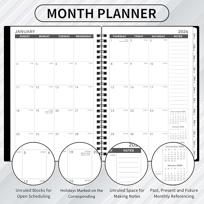 2026-2030 Monthly Planner/Calendar - Jan. 2026 - Dec. 2030, Monthly Planner, 5 Year, 6.2" x 8.3", Multi Year Calendar 2026-2030 with Twin-Wire Binding, Tabs, Storage Pocket - Black