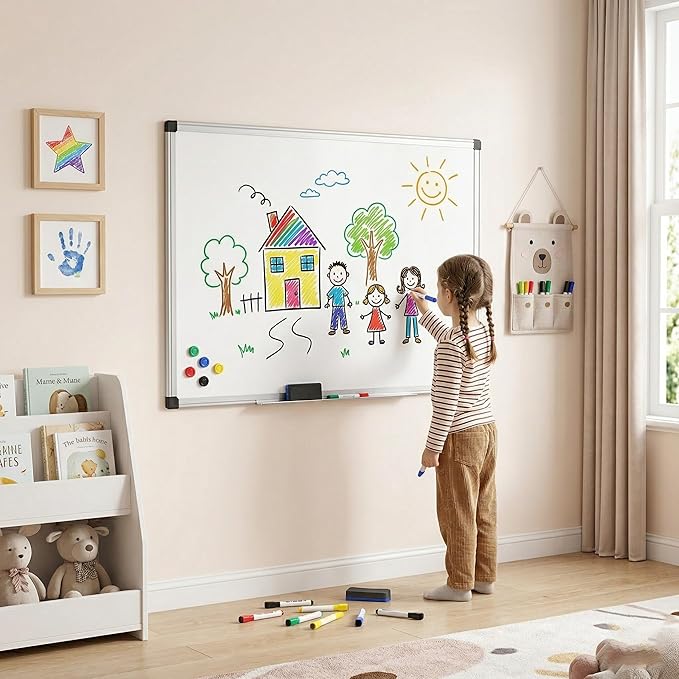 Magnetic Dry Erase Board 36 x 24 Inches - Wall Mounted Whiteboard with Aluminum Frame, Pen Tray & Accessories - Ghost-Free White Board for Home Office, School, and Organization