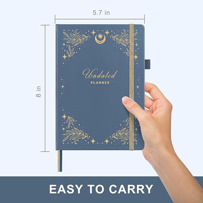 And Per Se Undated Weekly Planner 2026, A5 size Leather Hardcover Planner with Goals & Habit Tracker – ADHD Planner & Productivity Journal (Stardust Blue)