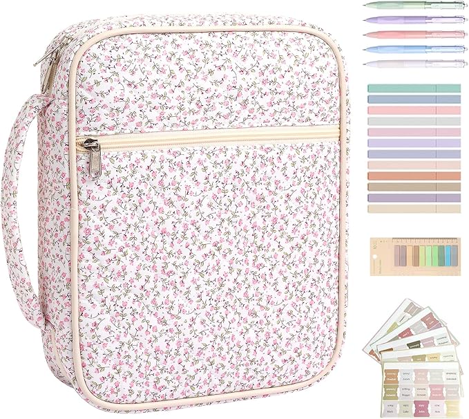 Large Bible Cover Case for Women,Bible Bag,Floral Bible Storage Bags with Zipper Pocket and Handle