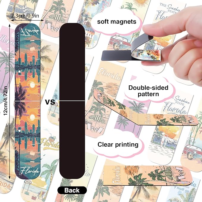 Wxiben Florida Magnetic Bookmark Gifts - 48PCS Traveling City Magnetic Bookmarks USA City Book Marks Page Magnets Marker Clip for Women Book Lovers Traveler Students Teacher Florida Souvenirs Gift
