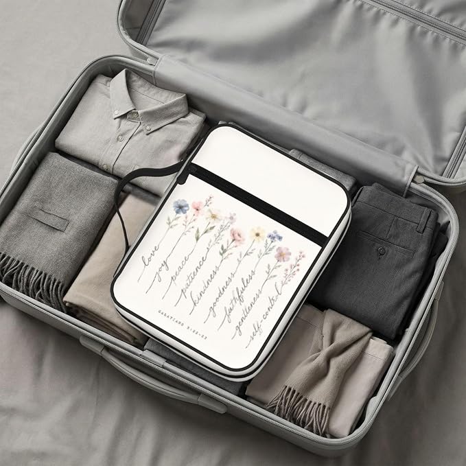 Flower Scripture Christian Religion White Bible Cover Case Carrying Book Protector Case Bible Study Supplies Accessories Holder Case Christian Gift for Women Men
