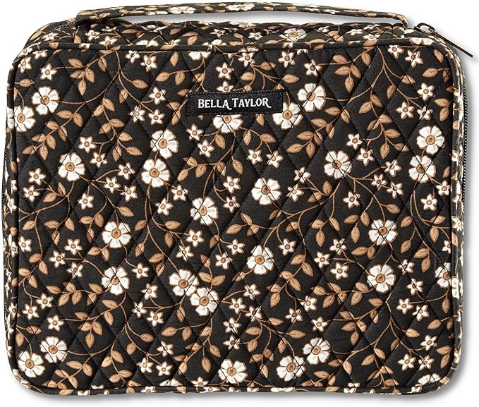 Bella Taylor Quilted Bible Cover for Women - Large Study Bible Case - Vintage Vine Midnight