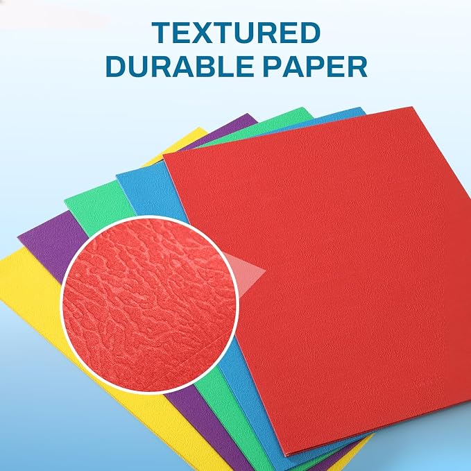 SUNEE Two Pocket Folders, 50 Pack File Folders with Business Card Slot, Assorted Colors, Textured Paper, Fit Letter Size Paper, Paper File Folder for School Office Home Business