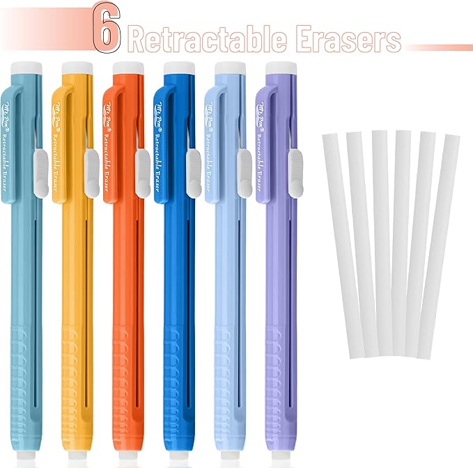 Mr. Pen- Retractable Mechanical Eraser Pens, 6 Pack, Winter Colors, Latex-Free Precision Pencil Erasers for Artists, Students, Drawing, Sketching & Drafting