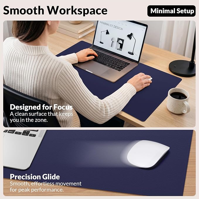 AFIING Cork Desk Mat, Sapphire Blue, 35.4" x 17" | Natural Cork & PU Leather, Non-Slip, Waterproof, Large Mouse Pad for Office, Home & Gaming