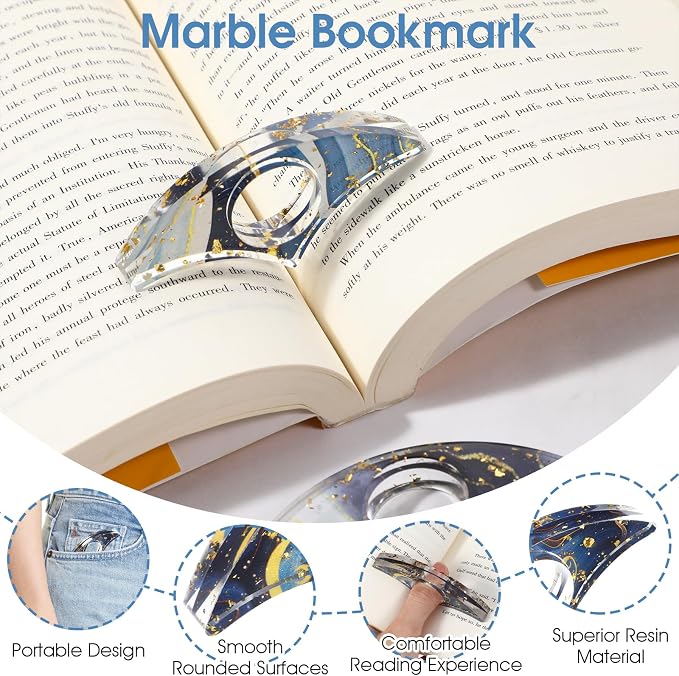 JIEYAO 2 Pcs Book Page Holder for Reading, Aesthetic Resin Thumb Ring Page Holder, Handmade Glittering Thumb Bookmark Personalized Reading Accessories Book Opener for Teachers Book Lovers(Blue)