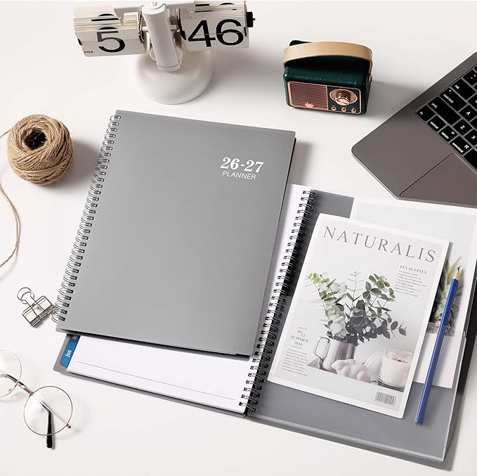2026-2027 Planner - 2026-2027 Weekly and Monthly Planner, 9” × 11”, from JUL 2026 to JUN. 2027, Inner Pocket, Premium Paper, Twin-wire Binding, Make Life Productive - Gray