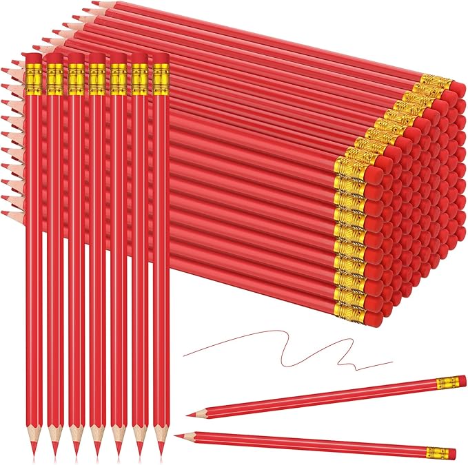 Sivak 100 Pack Red Colored Pencils with Eraser, Presharpened, Hexagonal, Erasable, Ideal for Drawing, Coloring, Marking, Grading, Teaching, Art, School