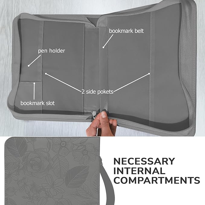 DEHITE Bible Cases for Woman — Leather Bible Covers for Women — Carrying Bag for Woman — Pen Slots — Zippered Pocket — Premium Faux Leather Holder — Christian Floral Accessories