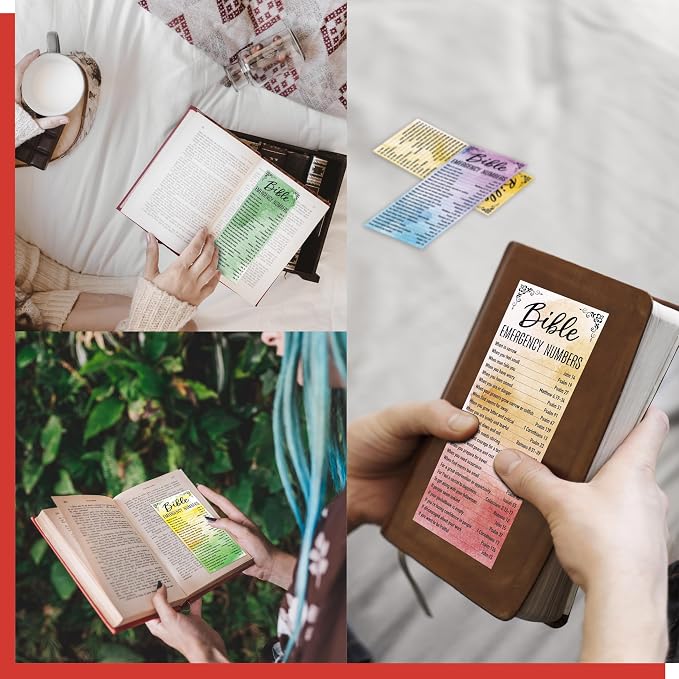 120 PCS Bible Emergency Numbers Bookmarks, 30 Designs Christian Book Markers, Double Sided Printing Bible Verse Bookmarks, Religious Gift for Women, Men, Church Supplies, Book Lovers (2.4” x 6.1”)