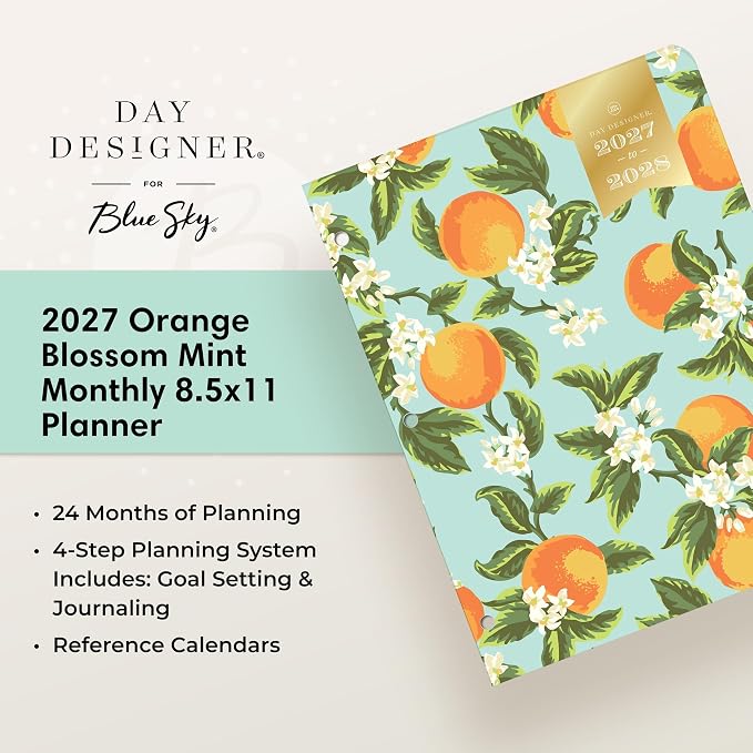 Blue Sky Day Designer 24 Month 2027 Monthly Planner Calendar, January 2027 - December 2028, 8.5" x 11", Flexible Cover, Stapled Binding, Orange Blossom Mint