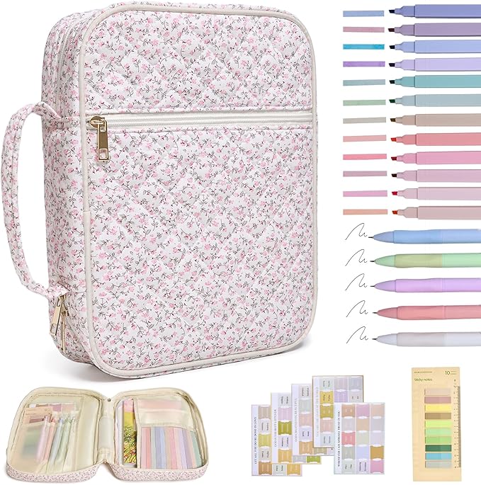 Bible Cover Case for Women Large Bible Cover with Durable Handle Quilted Bible Carrying Case for Girls Bible Study Supplies Accessories (Mini Pink Flower, Mini Pink Flower)