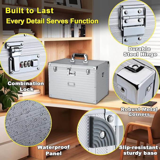 File Storage Cabinet File Organizer Document Organizer File Box in Office and Home with Combination Lock with 20 Legal Size Hanging Files (Stripe Silver)