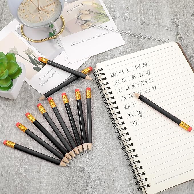 24 Pcs Mini Half Pencils Black Golf Pencils with Erasers Bulk 4 Inch Short Pre Sharpened Pencil Small Pencil for Games Baby Shower Bridal Shower Wedding Presents Classroom Back to School Office Pocket