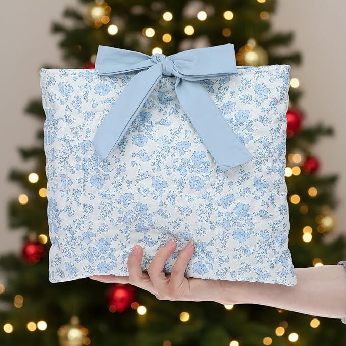 Quilted Bow Book Sleeve Washable Book Sleeve Pouch for Women Practical Gifts(Blue Floral)