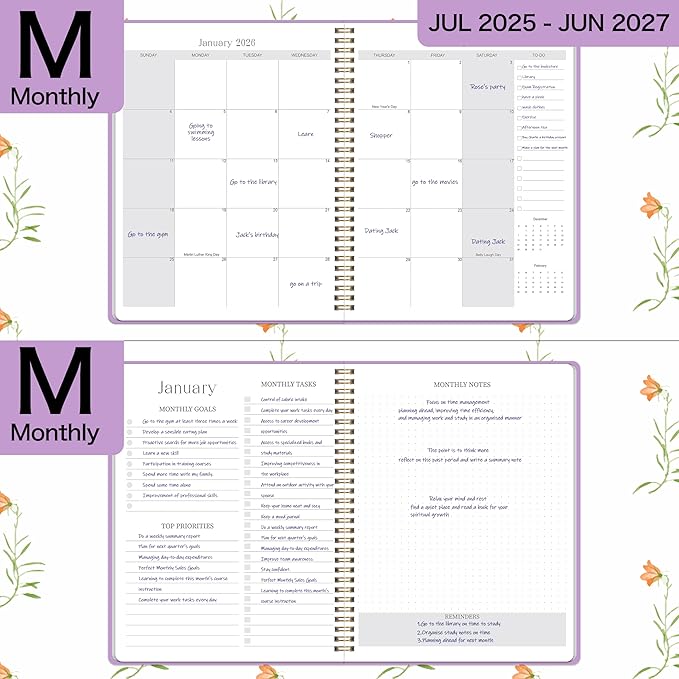 2026-2027 Monthly Planner, Jan 2026-June 2027, A4 (8.5" x 11"), 2 Year Monthly Planner, 24 month Calendar, Simple Calendar Planner Notebook Cardboard Cover, Suitable for Schools & Offices,Purple